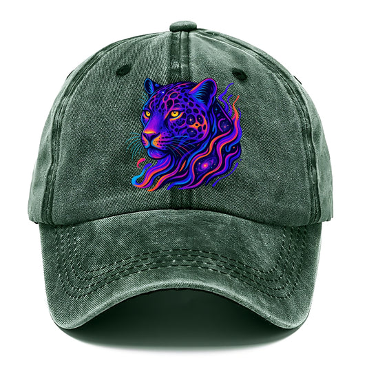 Powerful jaguar with rosettes containing miniature galaxies, cosmic purple and orange - Classic Cap - Forest Mist(Green)