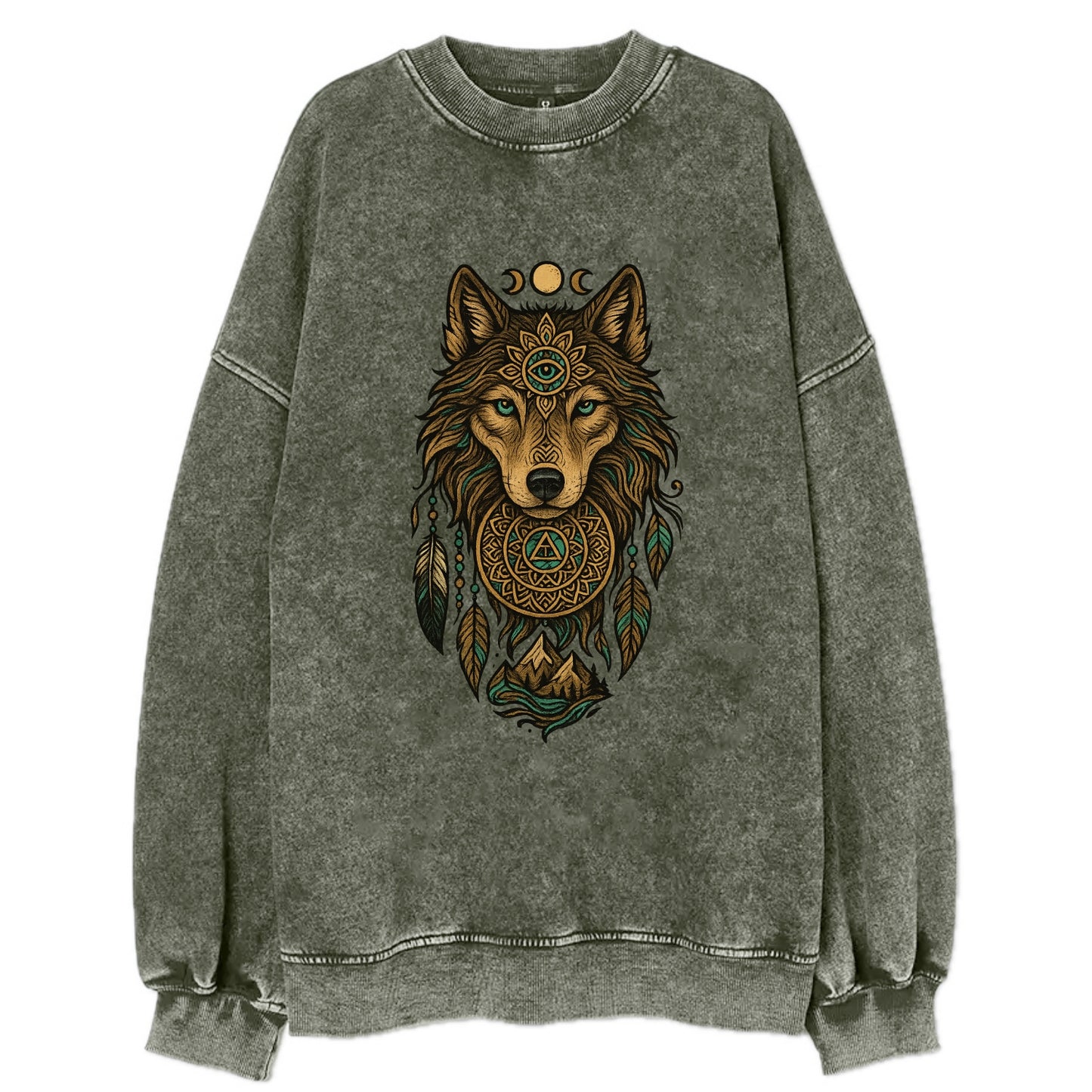 Tattoo Wolf Flash  - Vintage Sweatshirt - Forest Mist(Green)