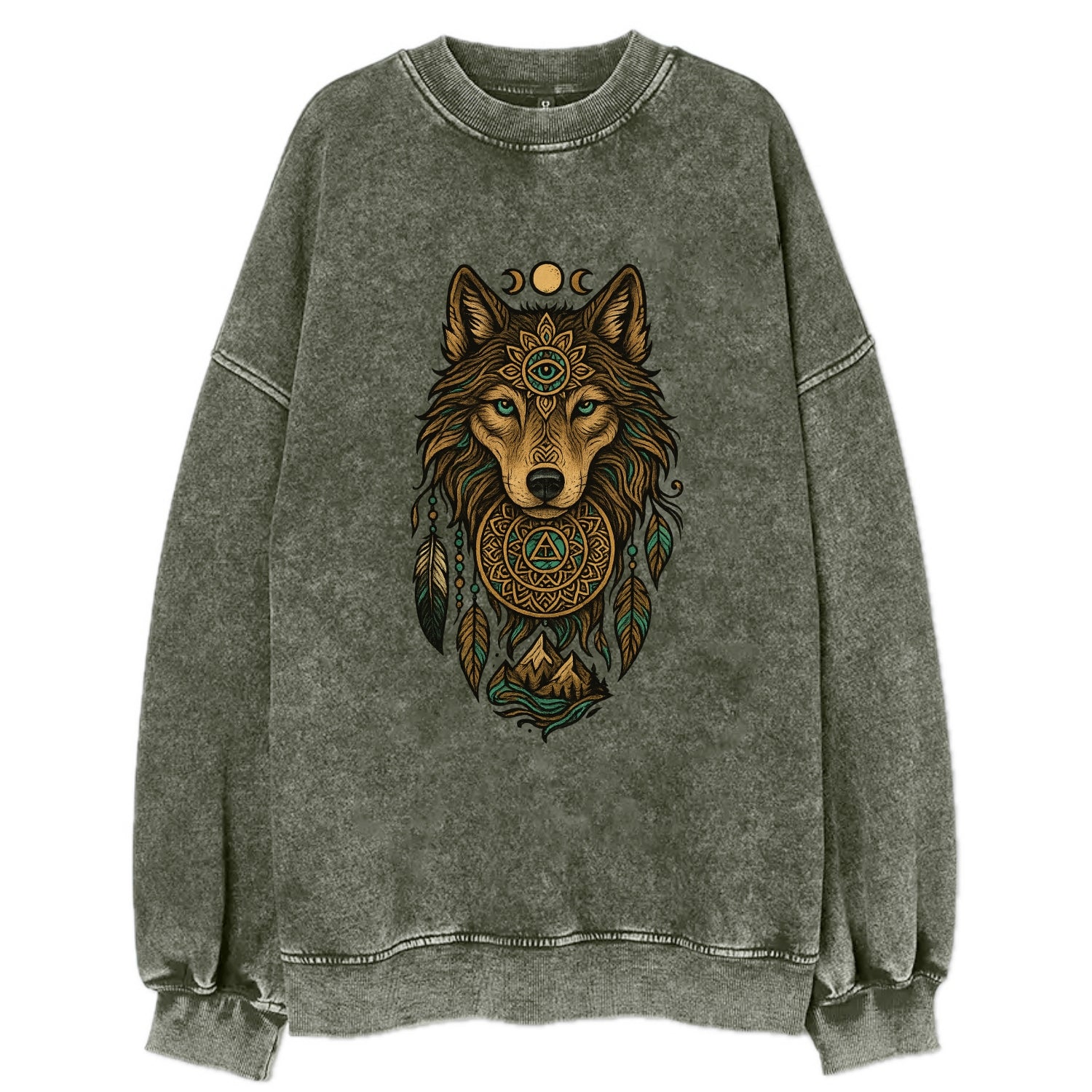 Tattoo Wolf Flash  - Vintage Sweatshirt - Forest Mist(Green)