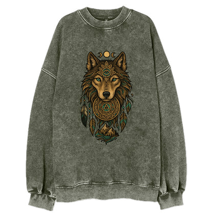 Tattoo Wolf Flash  - Vintage Sweatshirt - Forest Mist(Green)