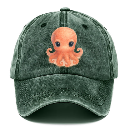 Baby Octopus - red-orange, eight tiny tentacles curled, large intelligent eyes, - Classic Cap - Forest Mist(Green)