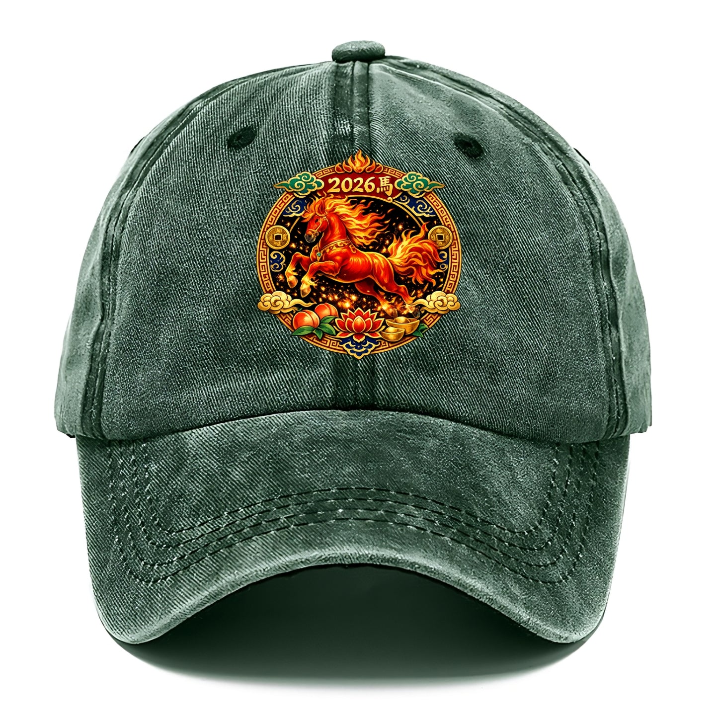 FIRE HORSE | Flaming mane and tail horse | Blazing orange and red colors | Dynamic - Classic Cap - Forest Mist(Green)