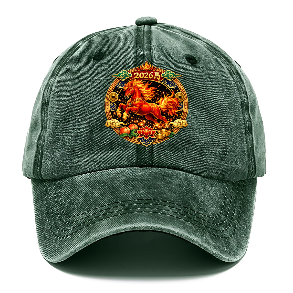 FIRE HORSE | Flaming mane and tail horse | Blazing orange and red colors | Dynamic - Classic Cap - Forest Mist(Green)