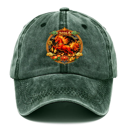 FIRE HORSE | Flaming mane and tail horse | Blazing orange and red colors | Dynamic - Classic Cap - Forest Mist(Green)