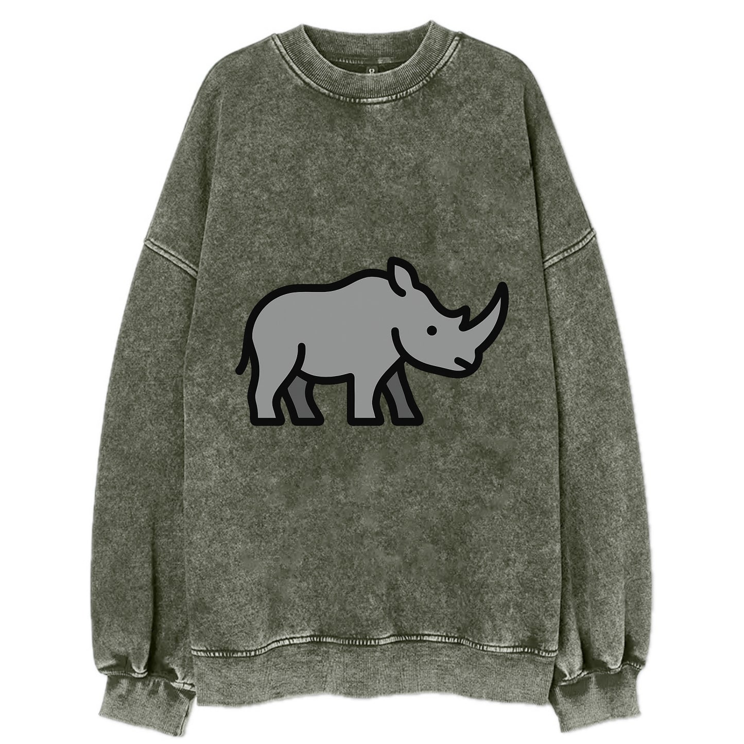 Rhinoceros - Gray with horn flat side profile - Vintage Sweatshirt - Forest Mist(Green)