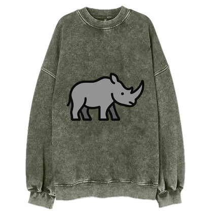 Rhinoceros - Gray with horn flat side profile - Vintage Sweatshirt - Forest Mist(Green)
