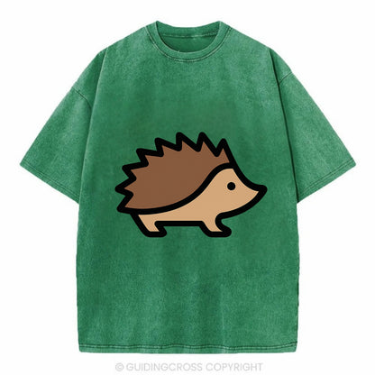 Hedgehog - Brown spiky back flat side profile - Vintage T-shirt - Forest Mist(Green)