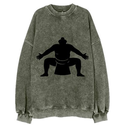 Japanese sumo wrestler ceremonial stance - Vintage Sweatshirt - Forest Mist(Green)