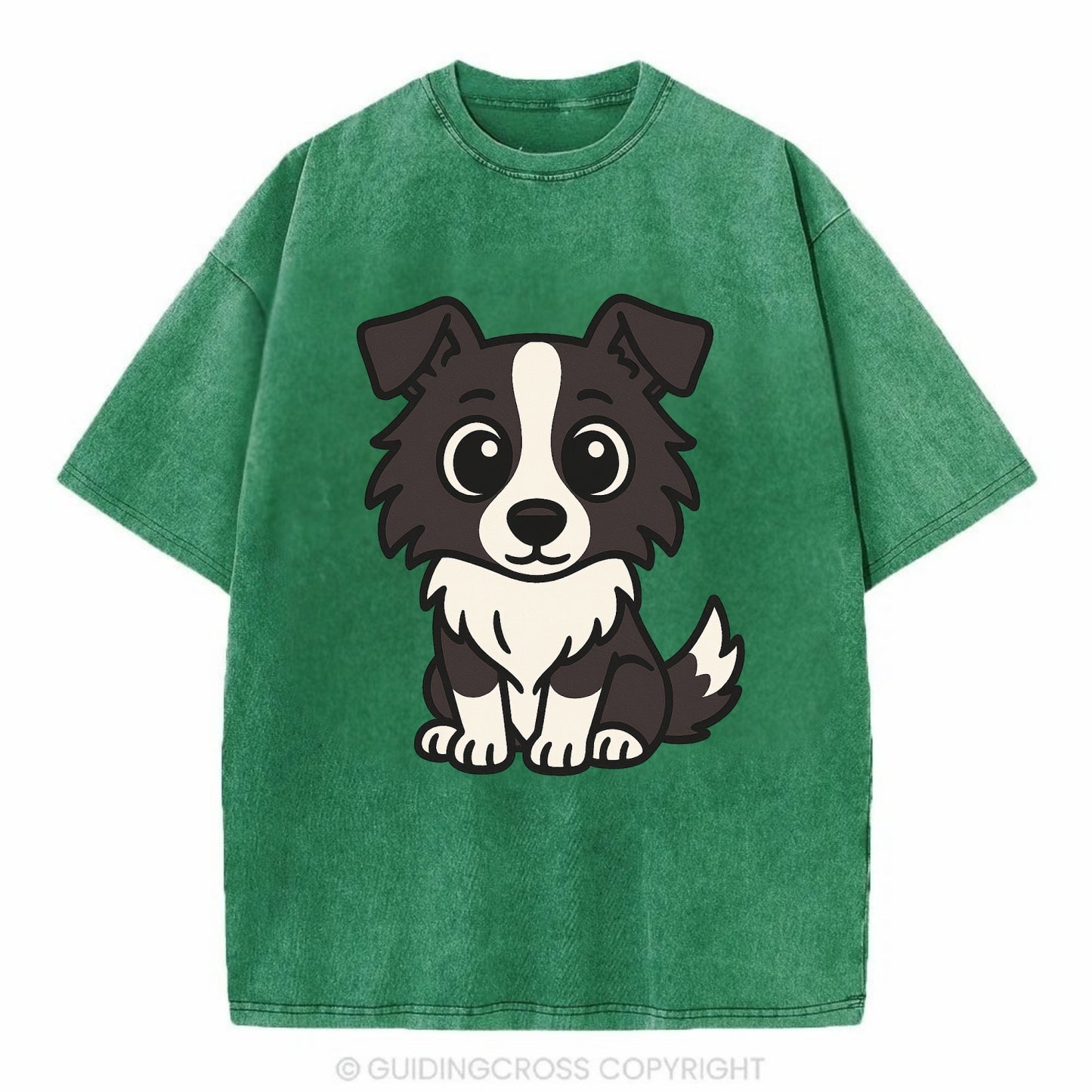 Border Collie - Intense stare sitting pose - Vintage T-shirt - Forest Mist(Green)