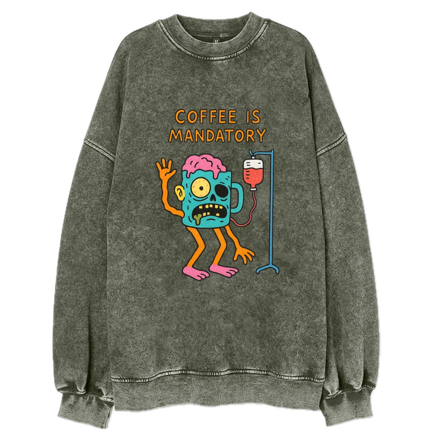 COFFEE IS MANDATORY | Zombie mug with IV drip - Vintage Sweatshirt - Forest Mist(Green)