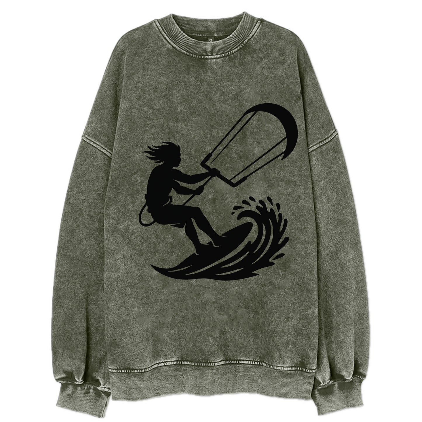 Kite surfer riding wave - Vintage Sweatshirt - Forest Mist(Green)