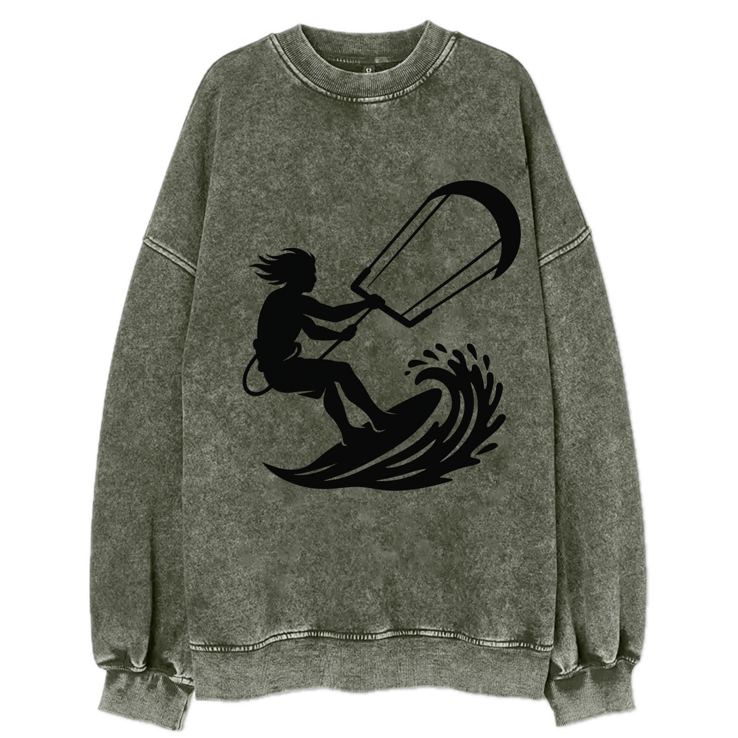 Kite surfer riding wave - Vintage Sweatshirt - Forest Mist(Green)