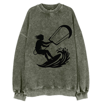 Kite surfer riding wave - Vintage Sweatshirt - Forest Mist(Green)