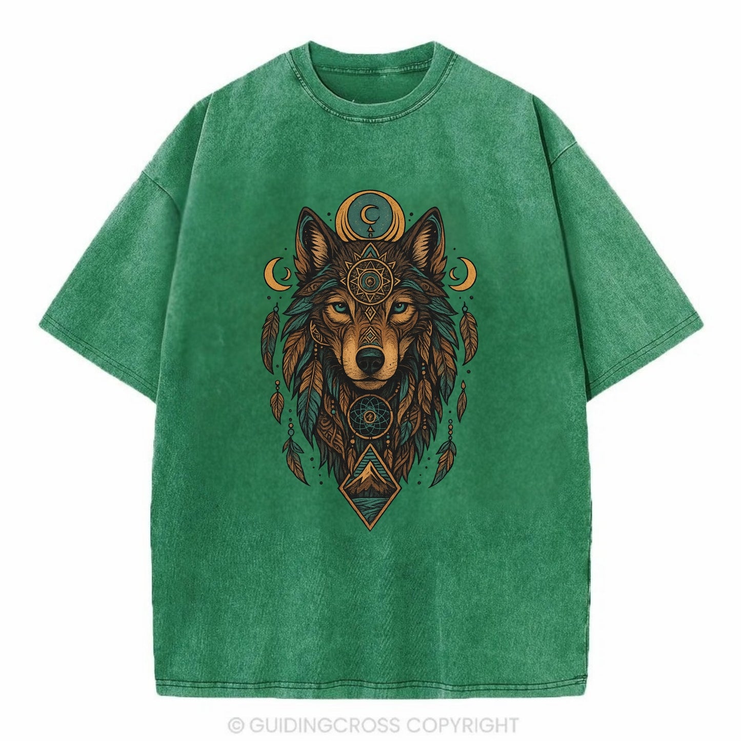 Retro 80s Wolf  - Vintage T-shirt - Forest Mist(Green)