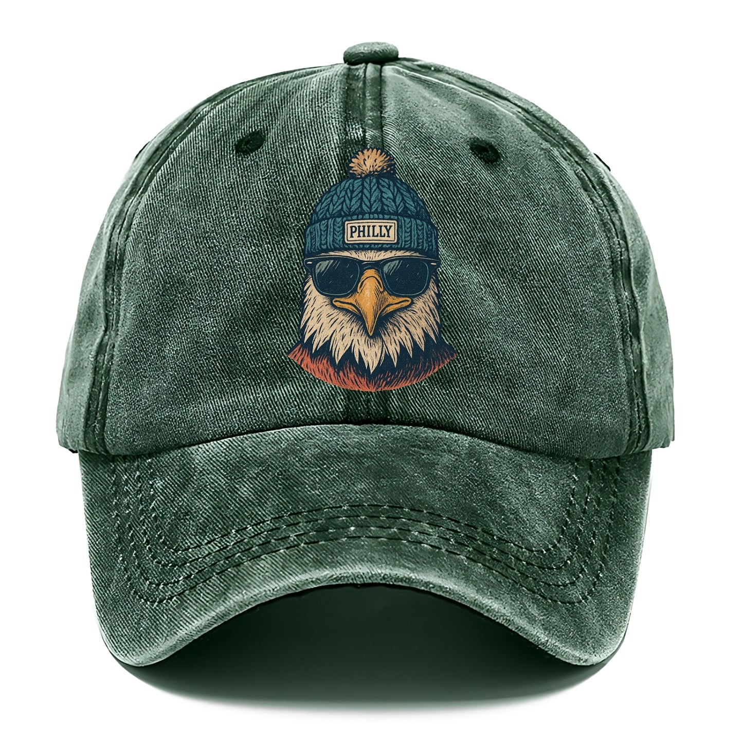 Philadelphia Eagle wearing Philly beanie with pom pom and wayfarer sunglasses - Classic Cap - Forest Mist(Green)