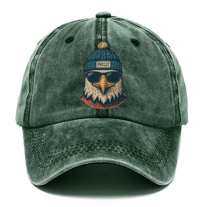 Philadelphia Eagle wearing Philly beanie with pom pom and wayfarer sunglasses - Classic Cap - Forest Mist(Green)
