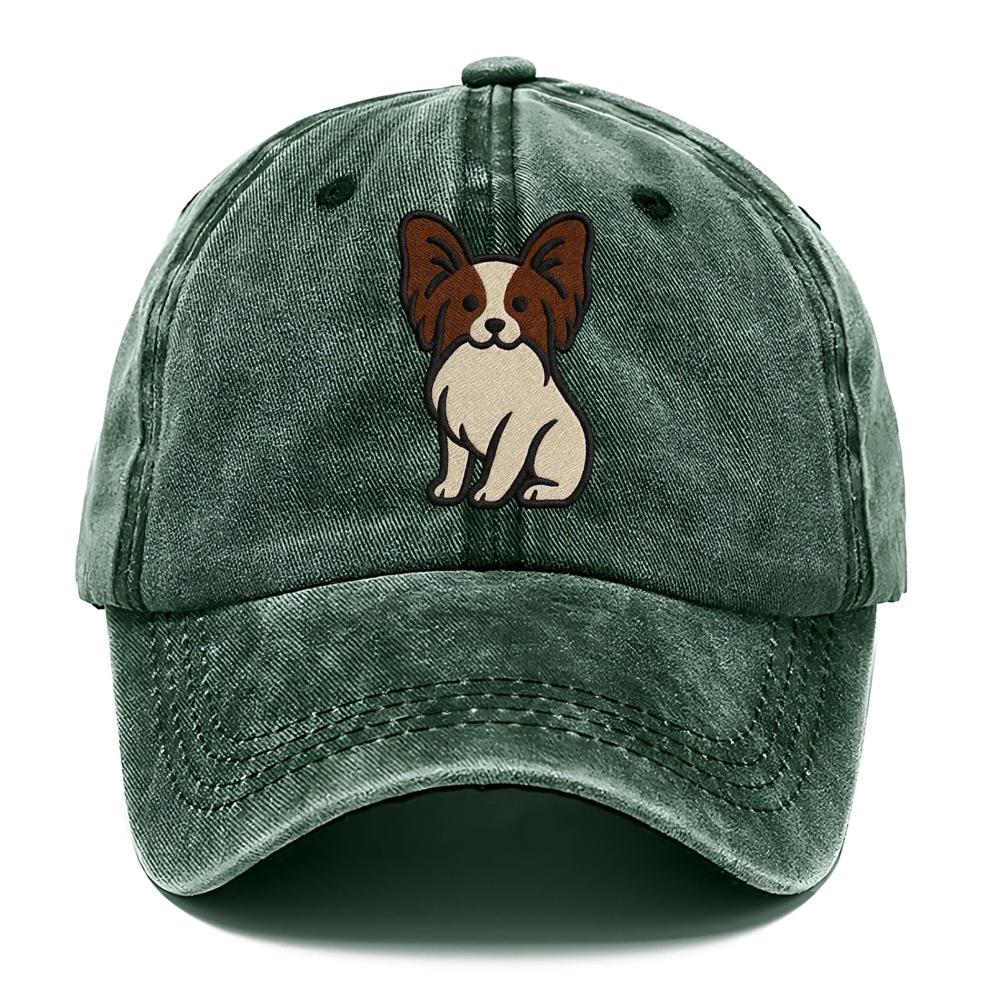 Papillon - White with brown ears sitting Classic Cap - Forest Mist(Green)