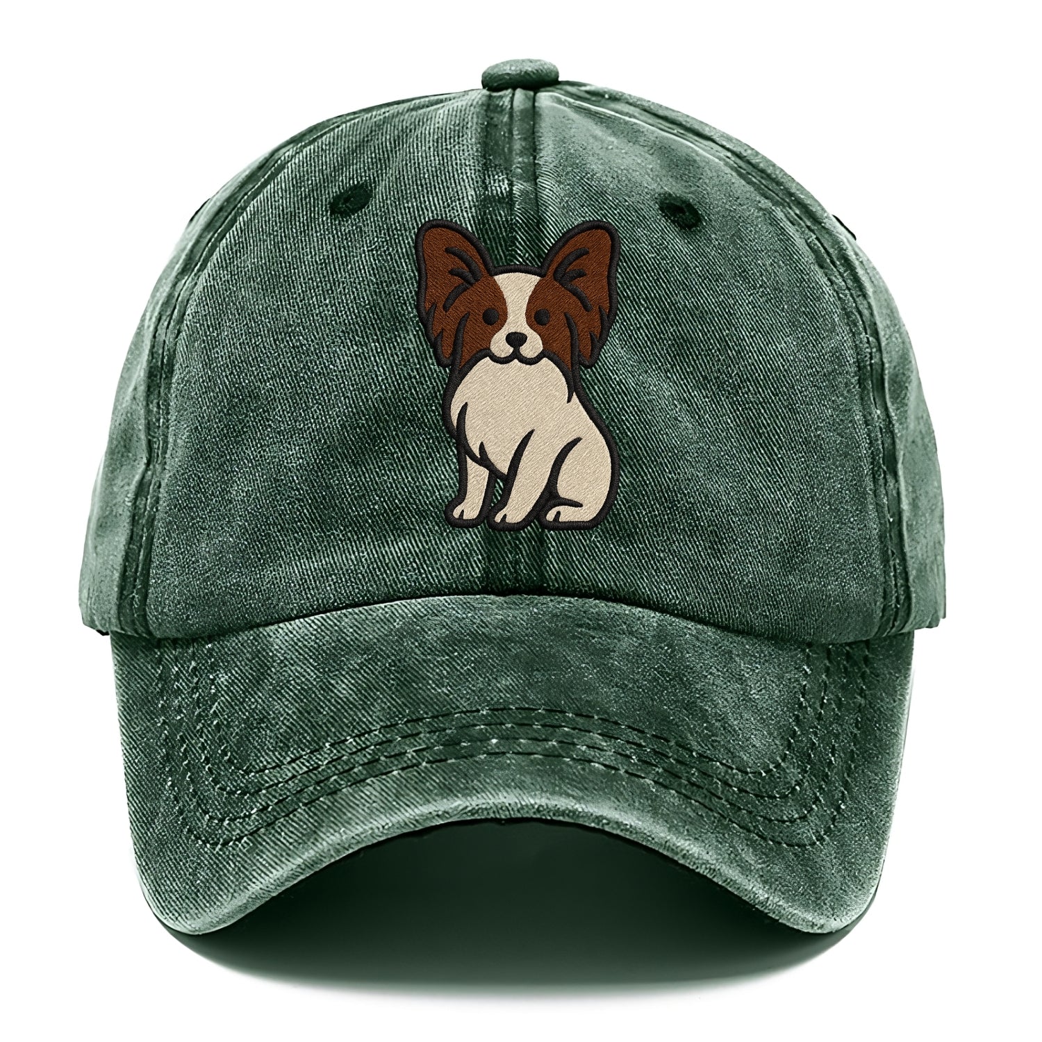 Papillon - White with brown ears sitting Classic Cap - Forest Mist(Green)