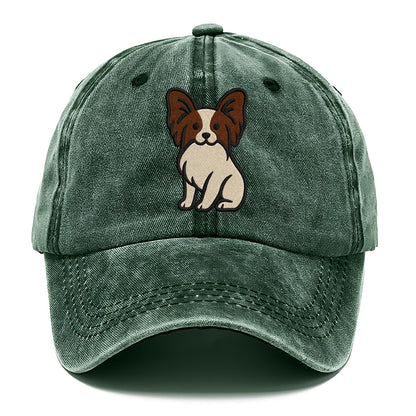Papillon - White with brown ears sitting Classic Cap - Forest Mist(Green)