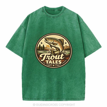 Trout Tales Adventure Emblem - Vintage T-shirt - Forest Mist(Green)