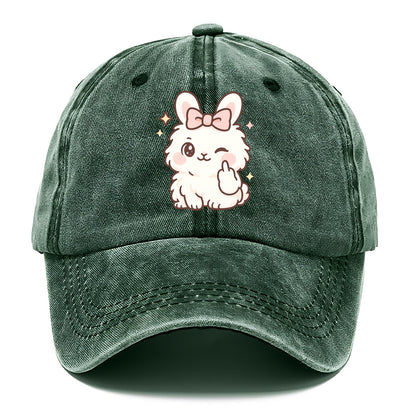 fluffy white angora rabbit with pink bow, one paw delicately flipping off - Classic Cap - Forest Mist(Green)