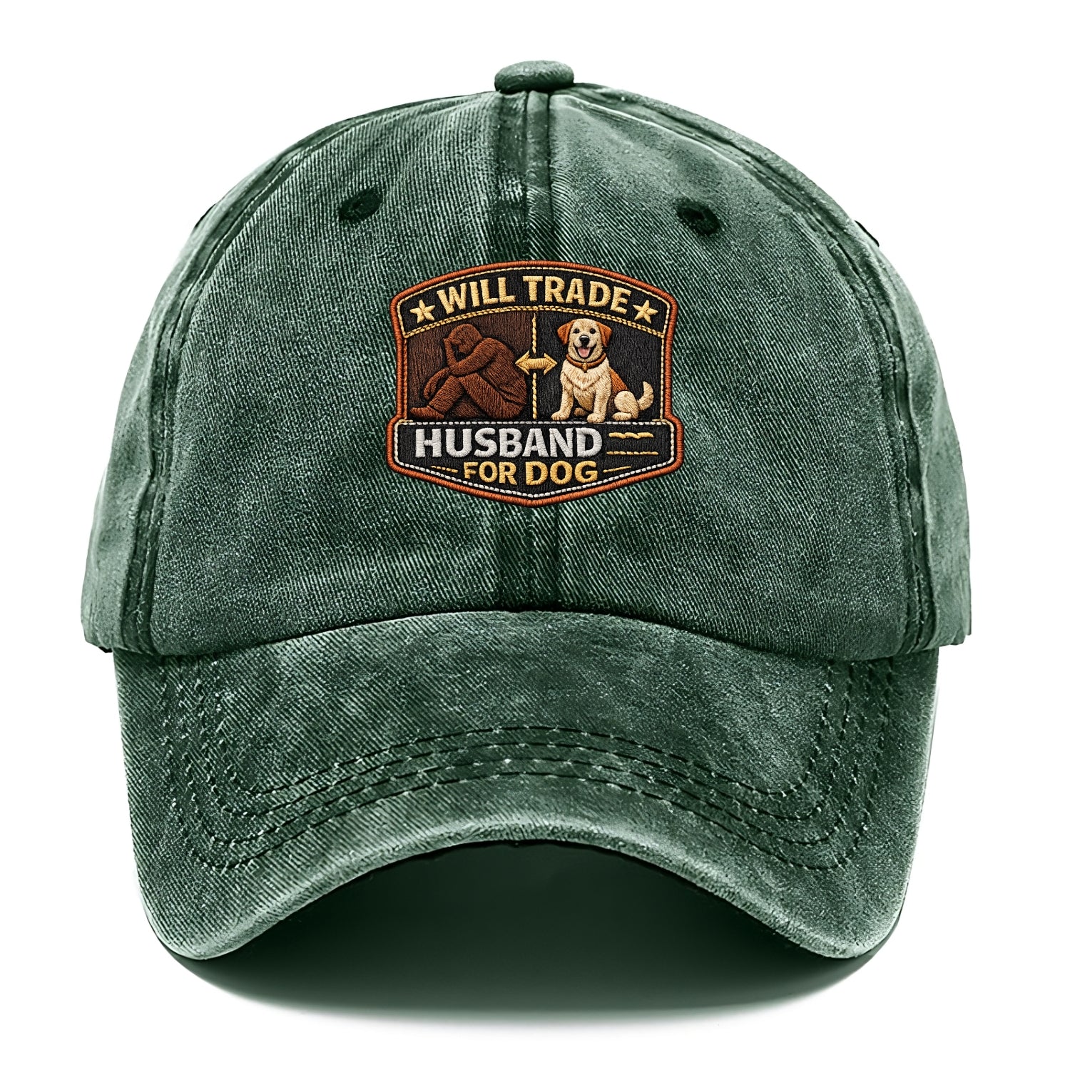 WILL TRADE HUSBAND FOR DOG - dog and man silhouette in brown , pet priority - Classic Cap - Forest Mist(Green)