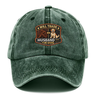 WILL TRADE HUSBAND FOR DOG - dog and man silhouette in brown , pet priority - Classic Cap - Forest Mist(Green)