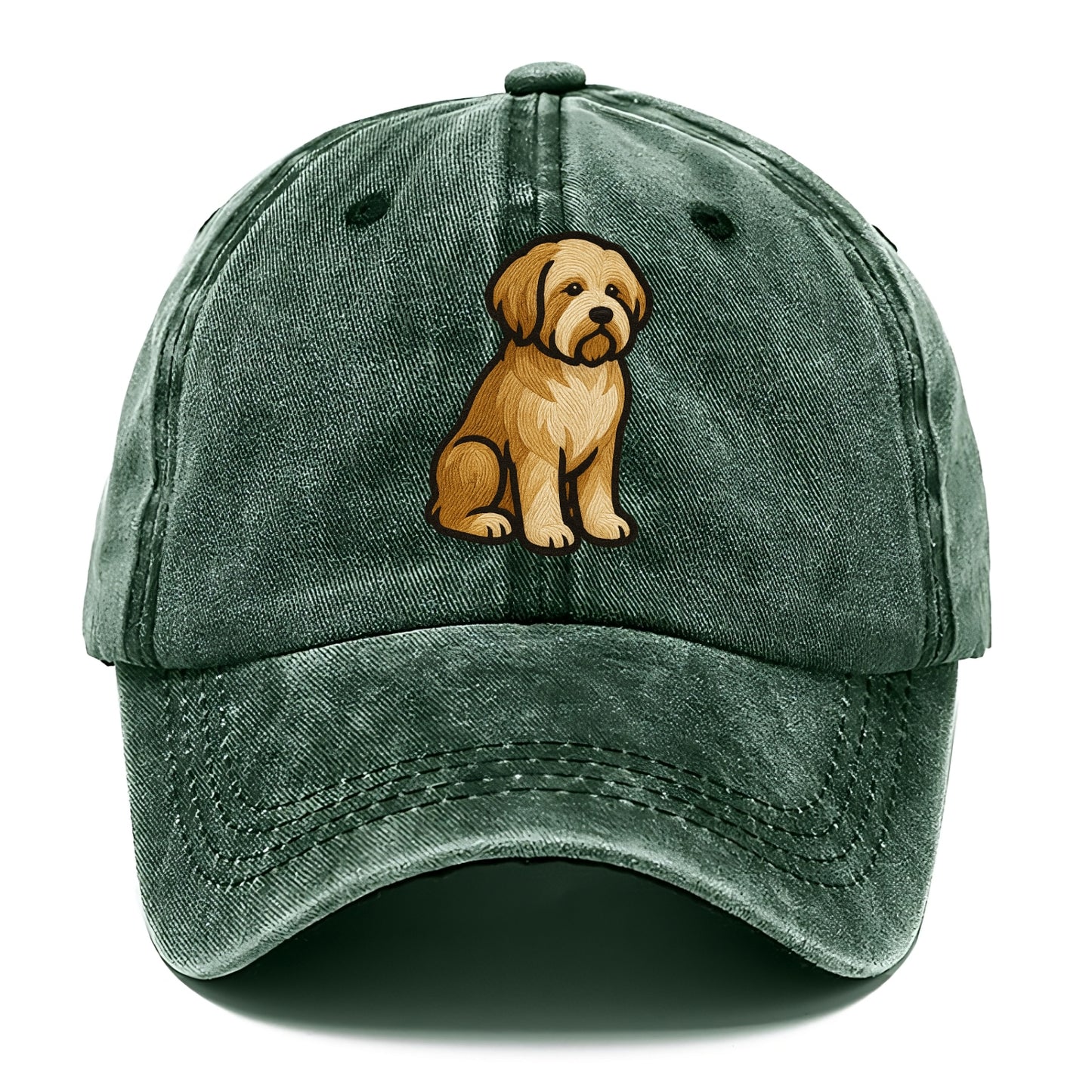 Tibetan Terrier - Gold and white embroidered sitting pose - Classic Cap - Forest Mist(Green)