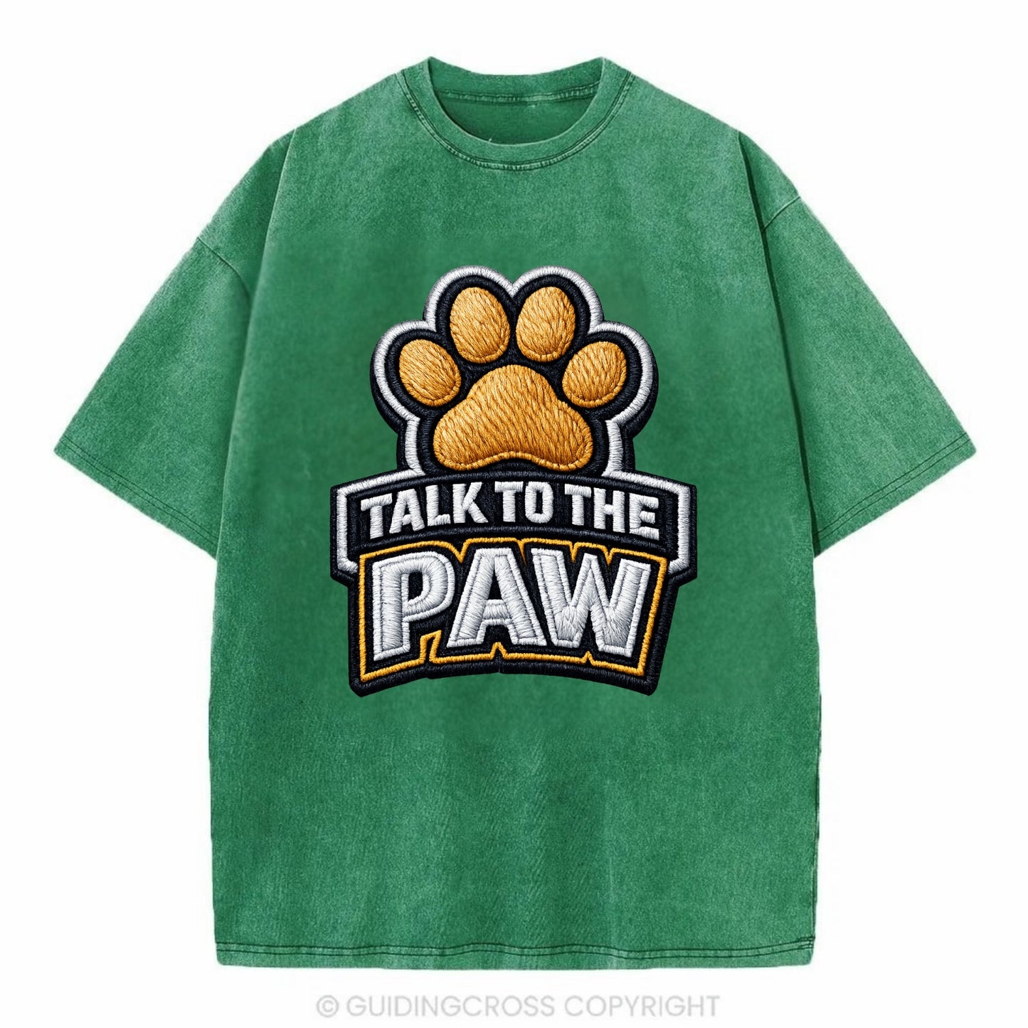 TALK TO THE PAW - raised paw in tan , sassy pet - Vintage T-shirt - Forest Mist(Green)