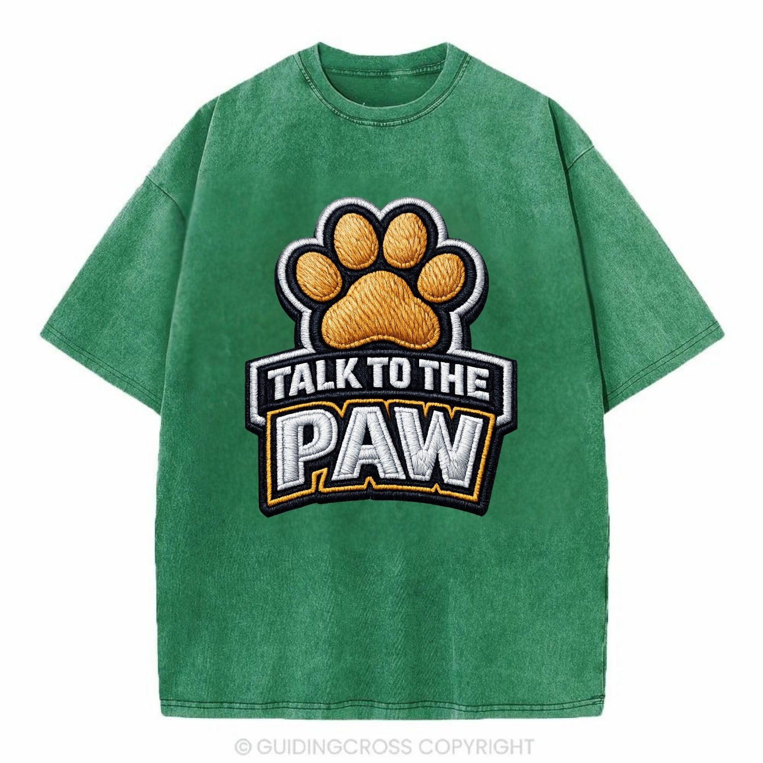 TALK TO THE PAW - raised paw in tan , sassy pet - Vintage T-shirt - Forest Mist(Green)