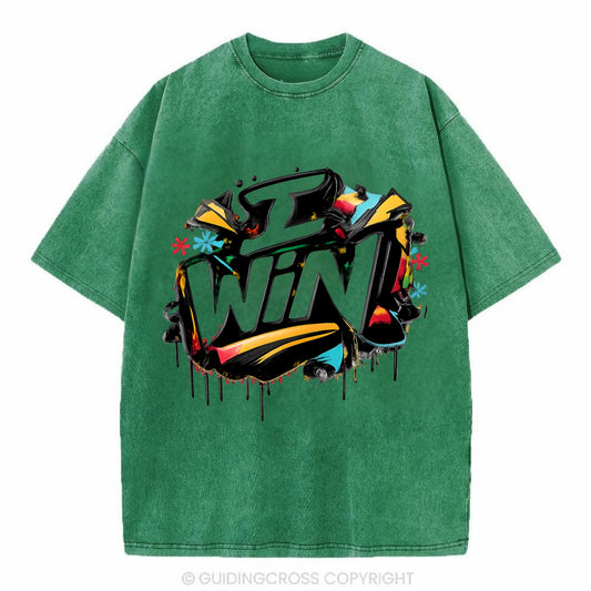 Bold typography design - "I WIN" - victory mindset, winning - Vintage T-shirt - Forest Mist(Green)