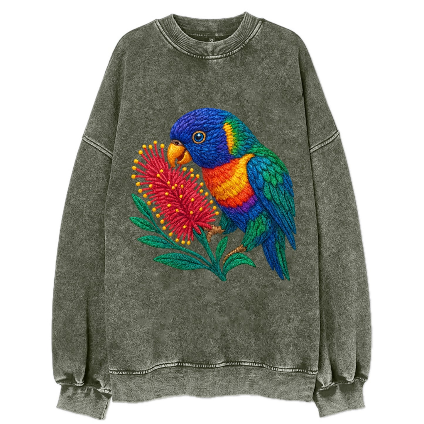 Rainbow Lorikeet Bottlebrush - Vintage Sweatshirt - Forest Mist(Green)