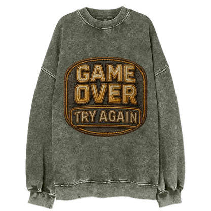 Game Over Try Again  - Vintage Sweatshirt - Forest Mist(Green)