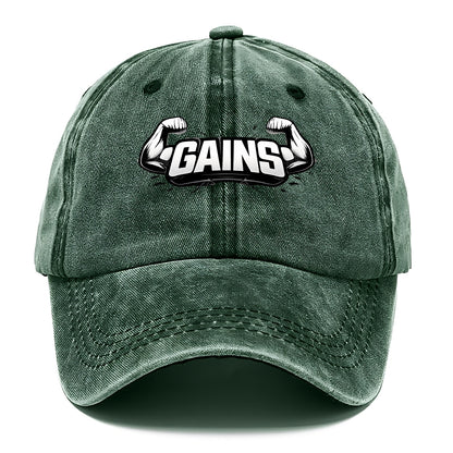 Bold typography design - "GAINS" - muscle growth, progress visible - Classic Cap - Forest Mist(Green)