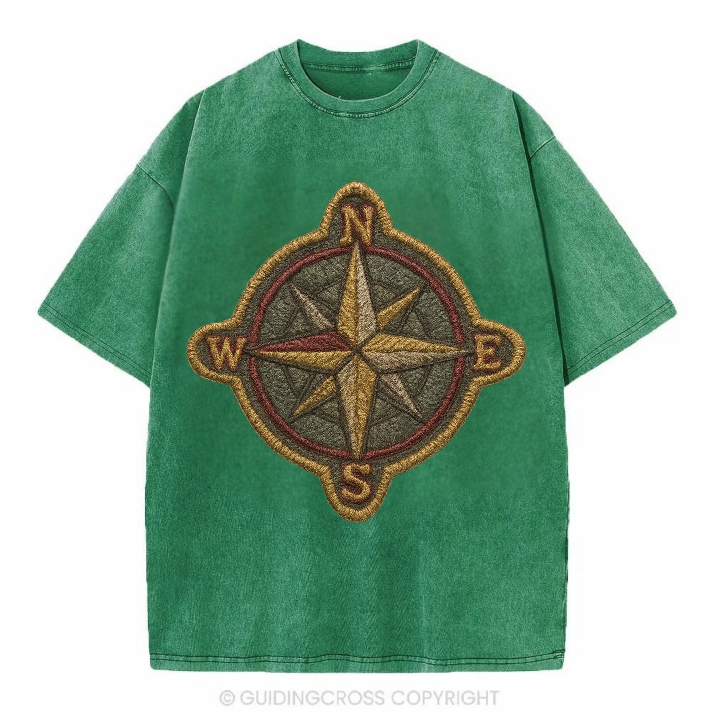 Compass rose with cardinal directions - explorer symbol - Vintage T-shirt - Forest Mist(Green)