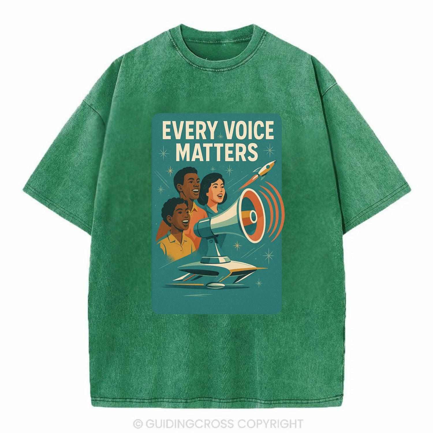Diverse voices being heard and amplified - "Every Voice Matters" - inclusive - Vintage T-shirt - Forest Mist(Green)