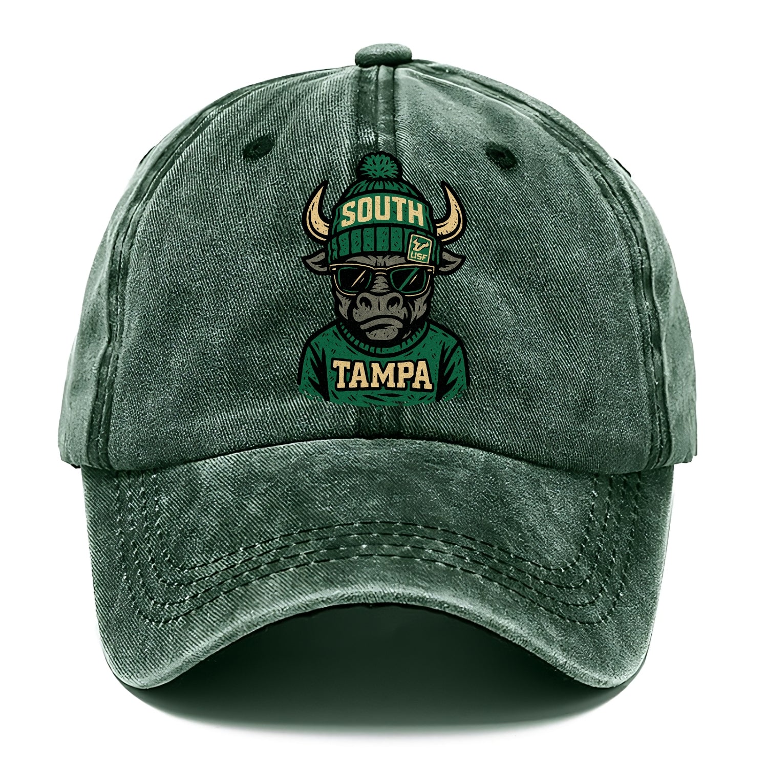 Tampa Bull wearing South Florida beanie with USF patch - Classic Cap - Forest Mist(Green)