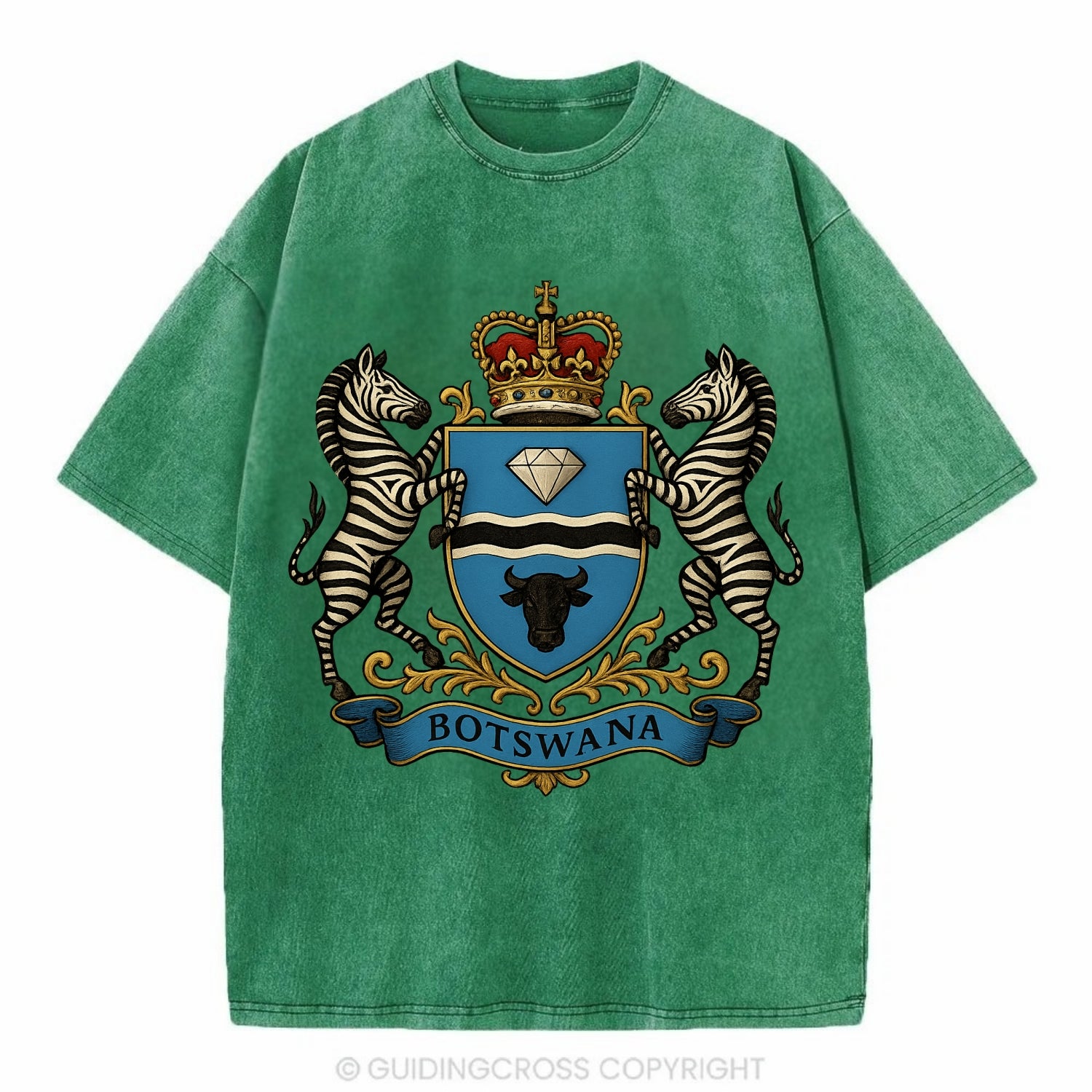 Botswana Heritage Badge  - Vintage T-shirt - Forest Mist(Green)