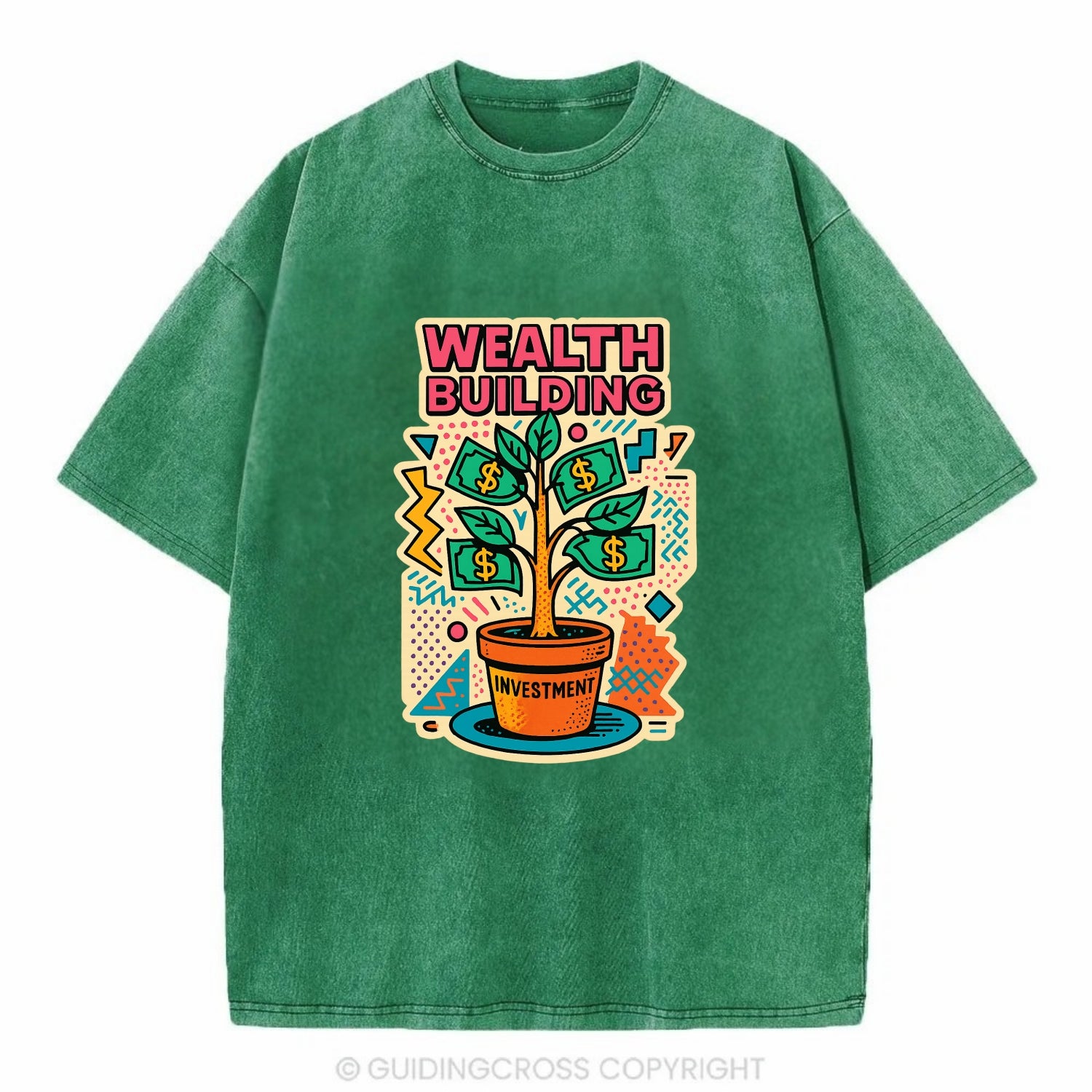 Money tree growing from investment pot - financial independence journey, wealth - Vintage T-shirt - Forest Mist(Green)