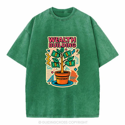 Money tree growing from investment pot - financial independence journey, wealth - Vintage T-shirt - Forest Mist(Green)