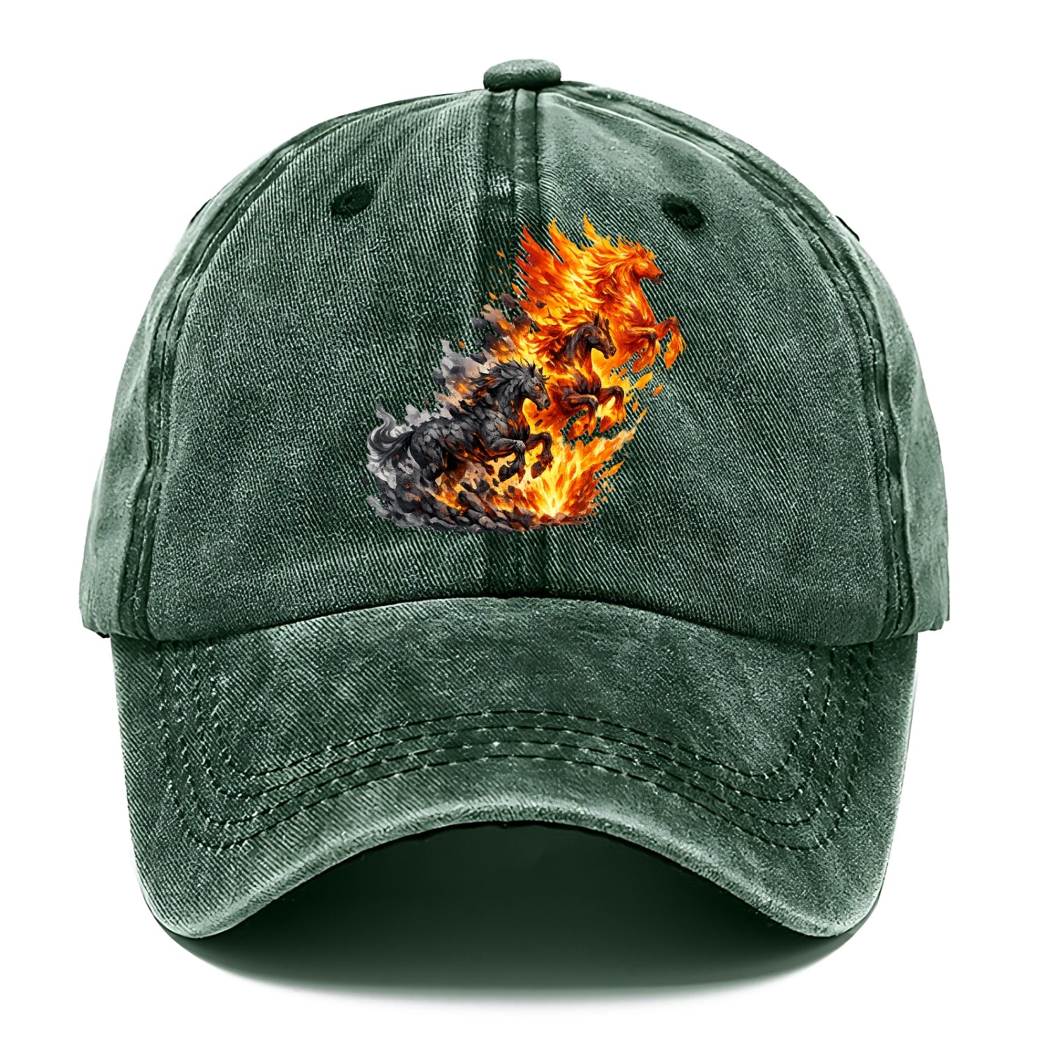 INFERNO STALLION | Horse made entirely of living flames | Blazing mane and tail | - Classic Cap - Forest Mist(Green)