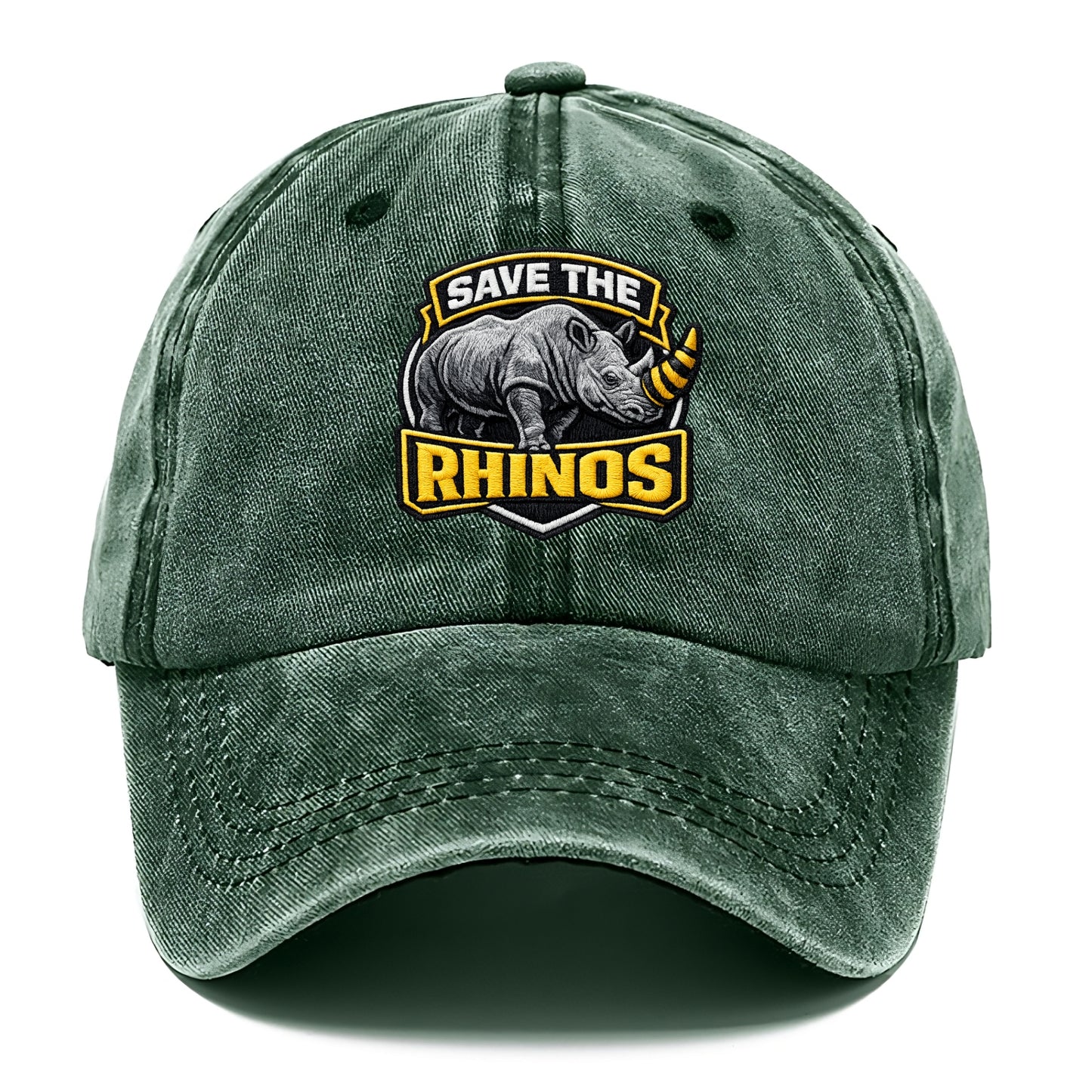 SAVE THE RHINOS - rhino silhouette in gray , horn protection - Classic Cap - Forest Mist(Green)
