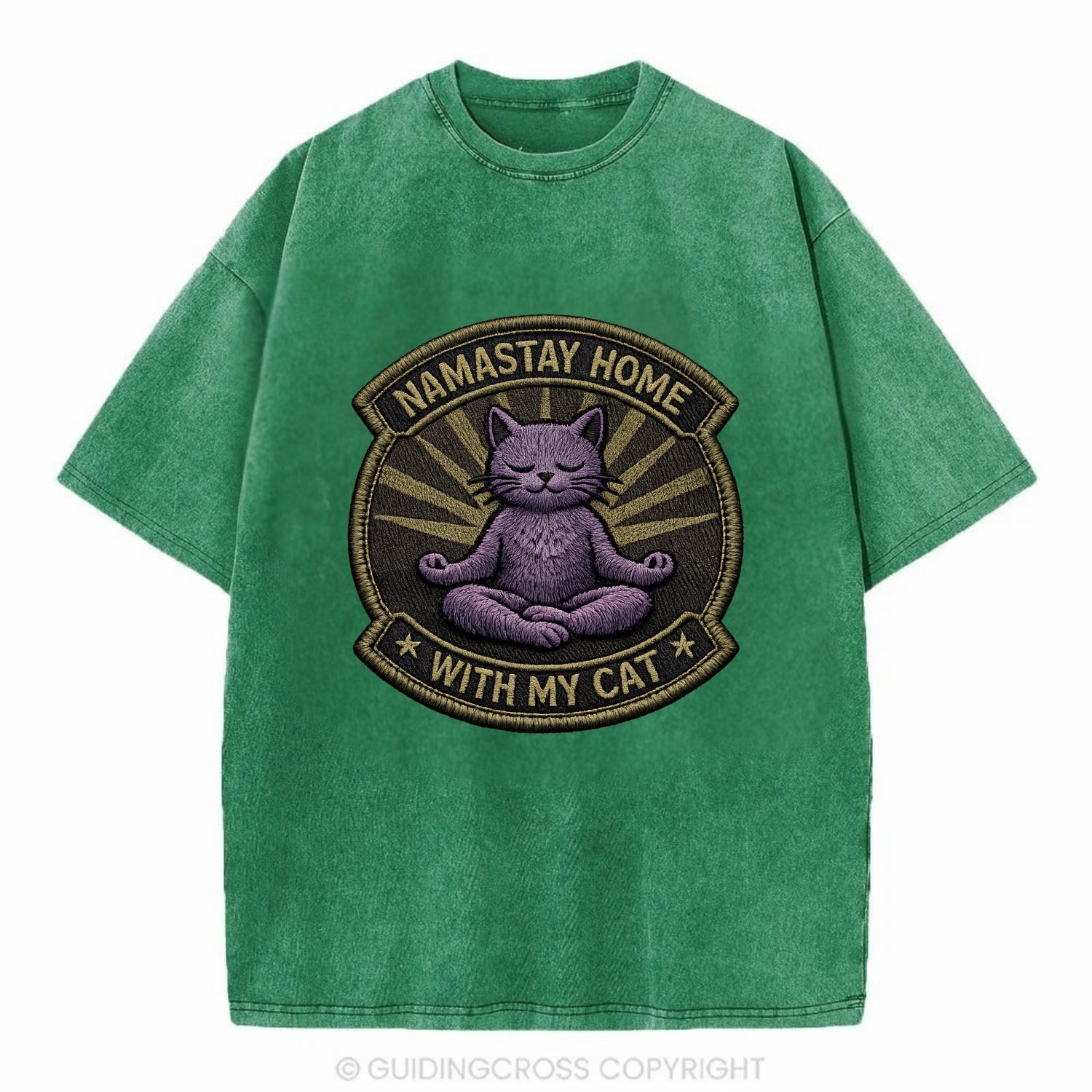 NAMASTAY HOME WITH MY CAT - yoga cat in purple , introvert cat - Vintage T-shirt - Forest Mist(Green)