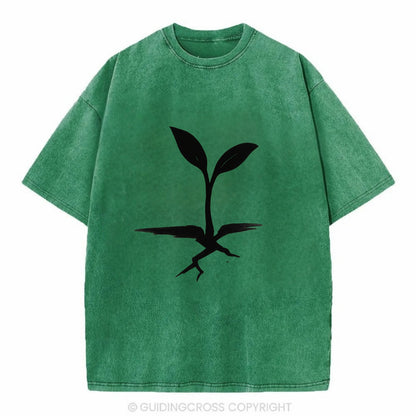 Seedling breaking through concrete - persistence ink brushstrokes - Vintage T-shirt - Forest Mist(Green)