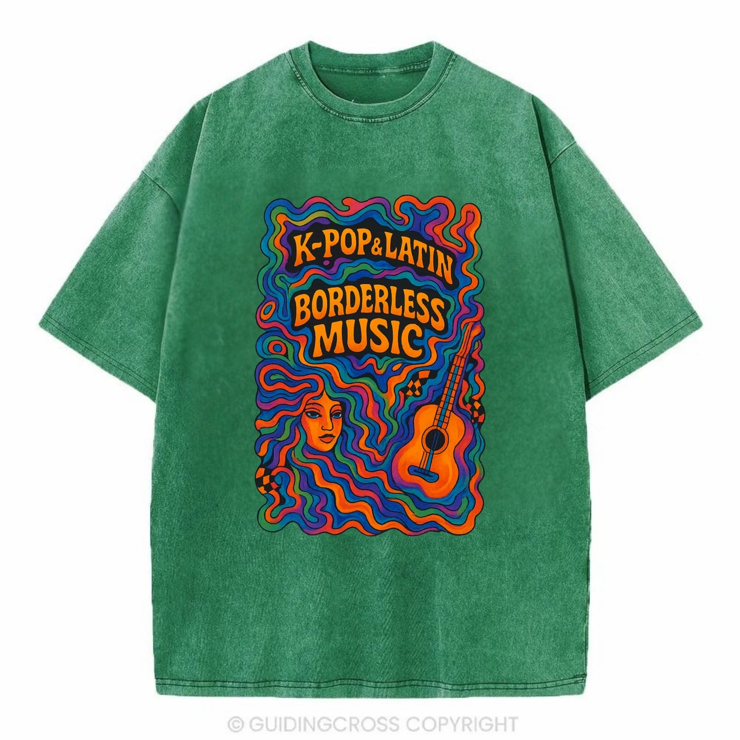 K-Pop and Latin fusion explosion - "Borderless Music" - cross-cultural sounds - Vintage T-shirt - Forest Mist(Green)