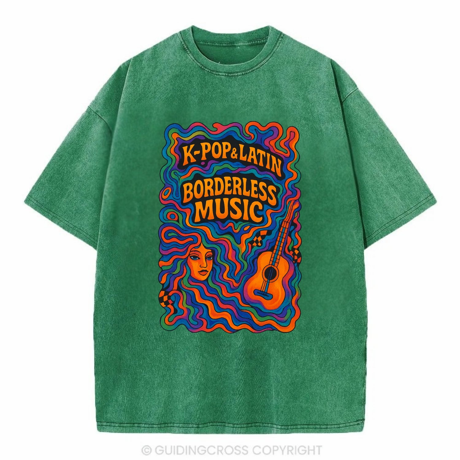 K-Pop and Latin fusion explosion - "Borderless Music" - cross-cultural sounds - Vintage T-shirt - Forest Mist(Green)