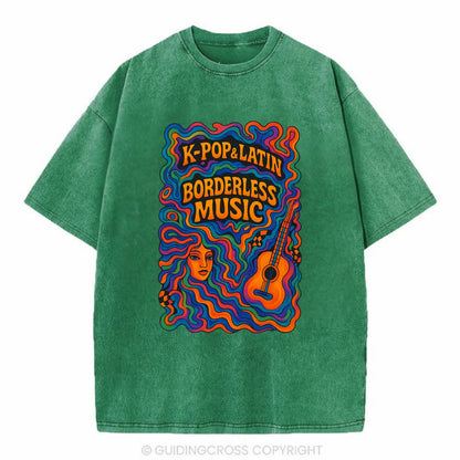 K-Pop and Latin fusion explosion - "Borderless Music" - cross-cultural sounds - Vintage T-shirt - Forest Mist(Green)