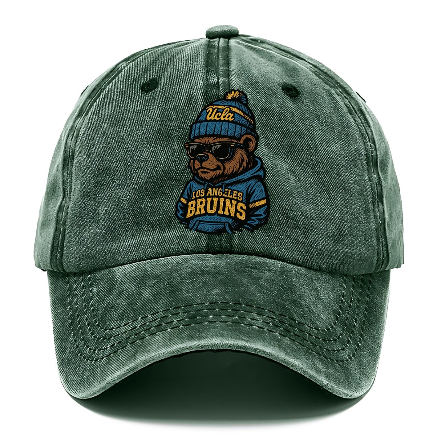 Los Angeles Bruin wearing UCLA beanie with script patch - Classic Cap - Forest Mist(Green)
