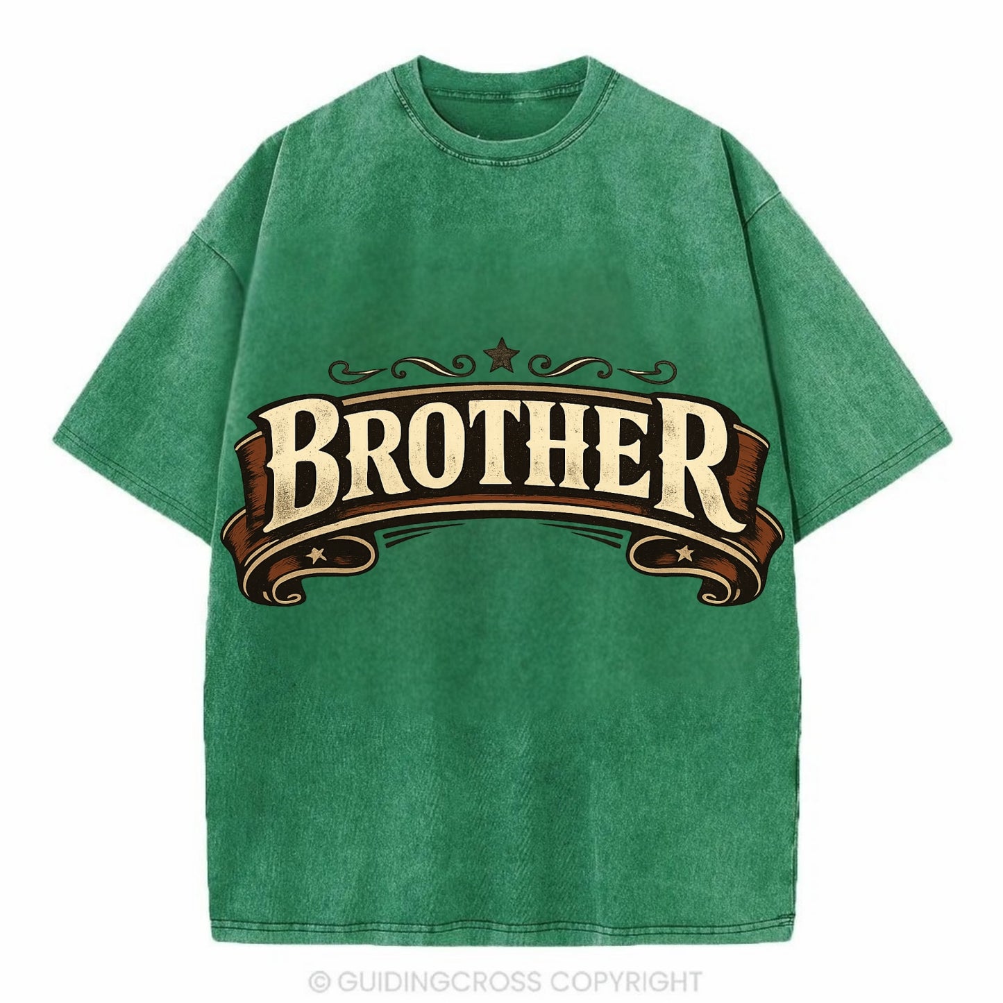 Bold typography design - "BROTHER" - male bond, brotherhood - Vintage T-shirt - Forest Mist(Green)