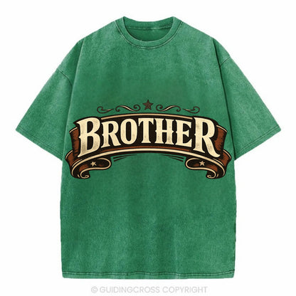 Bold typography design - "BROTHER" - male bond, brotherhood - Vintage T-shirt - Forest Mist(Green)